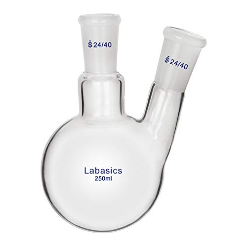 Labasics Glas 250ml Rundkolben mit 2 Hals RBF, 2 Neck Round Bottom Flask mit 24/40 Mittlerer und Seiten Konus Joint - 250ml