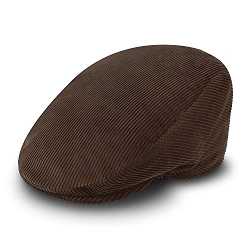 fiebig Cord Flatcap für Damen & Herren | Schiebermütze aus Baumwolle mit gestepptem Innenfutter | Flache Cordmütze Made in Italy (59-L, braun)