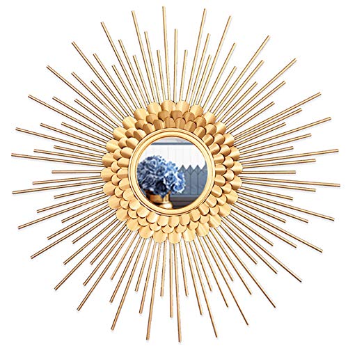 Spiegel Gold Sonne, 60cm/70cm/80cm Runder Dekorativer Starburst-Wandspiegel Aus Metall, Dekorativer Wandspiegel, Esszimmer, Wohnzimmer, Flur, Veranda, Dekorativer Hängespiegel,80cm
