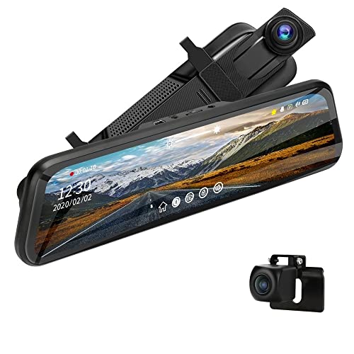 Jansite 10'' Spiegel Dashcam mit Hardwire-Kit, 24H Parküberwachung Autokamera Video Recorder 1080P Dual Dashcam mit 170° Weitwinkelobjektiv, Zeitraffervideo, Loop-Aufnahme und G-Sensor