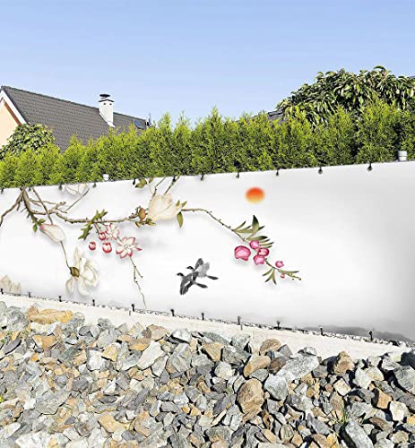 MyMaxxi Zaunbanner Sichtschutz - Japanische Küste mit Blüten - Abdeckung für Terrasse Zaun - Windschutz Sonnenschutz Blickdicht - Zaunverkleidung wetterfest Sichtschutz Zaun - Verkleidung -