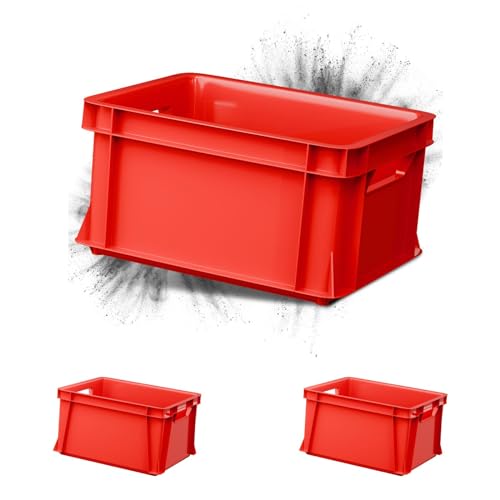 ARTECSIS 3 Stück Kisten aus Kunststoff 29L – 41 x 34 x 24 cm – Rot / stapelbar