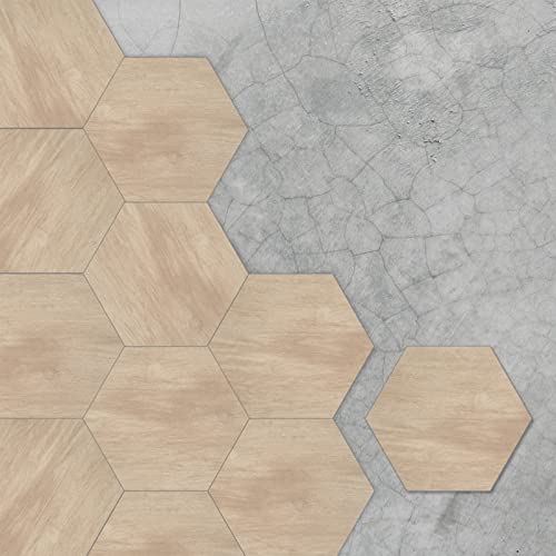 Vinyl-Bodenwandfliesen Aufkleber, Selbstklebend Hexagon Holzstruktur Bodenfliesen Wohnzimmer Küche Badezimmer Fliesen-Aufkleber Für Heimdekoration,10PCS,Natural