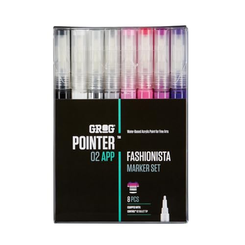 GROG Pointer 02 APP Fashionista Marker Set, 2 mm Rundspitze, Packung mit 8 Stück