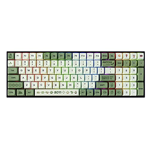 BOYI TK96 90% RGB Hot Swappable Triple Mode Tastatur, 2,4 GHz/Bluetooth 5.0/Wired Keyboard N-Key Rollover Custom Compact Gateron Yellow Switch Mechanische Gaming Tastatur (BOYI Matcha XDA Keycaps)