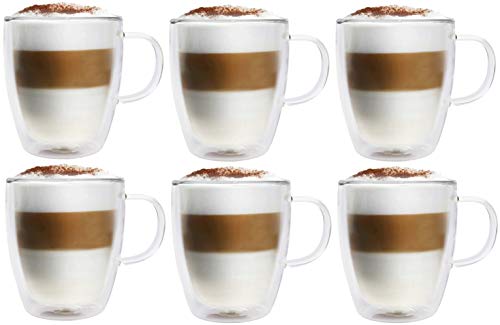 Doppelwandige 6er-Set Thermotassen 270ml (8,2x10,5cm) - schwarzer-milch Kaffee/Tee/kalte Getränke
