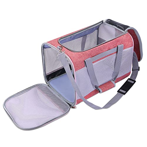 Anoudon Transportbox für Haustiere - Hundetransportbox und Katzentransporttasche Atmungsaktives Netz und zu öffnender Deckel, mit Schulterriemen zum Tragen (Pink)