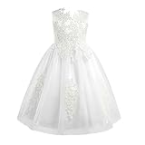 CHICTRY Mädchen Festlich Kleid Hochzeits Festzug Kleid Prinzessin Blumenmädchenkleid Tüll Kleidung Weiß Kommunionkleid Gr. 98 110 116 128 140 Elfenbein 164