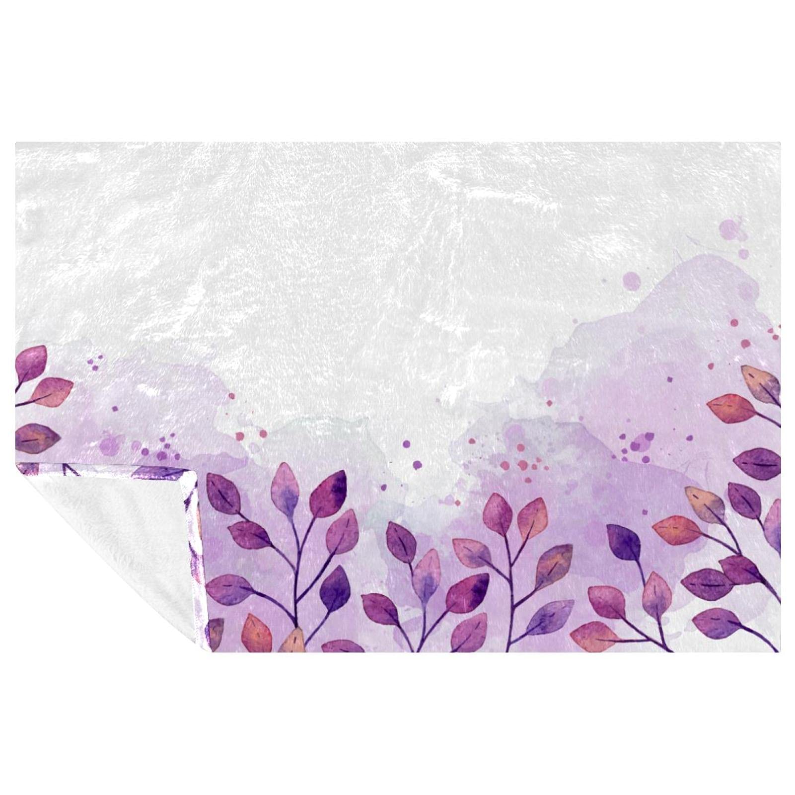 BestIdeas Wasserfarben-lila Blatt Hintergrund Drucke Weich Warm Gemütliche Decke Überwurf für Bett Couch Sofa Picknick Camping Strand 150 × 100 cm