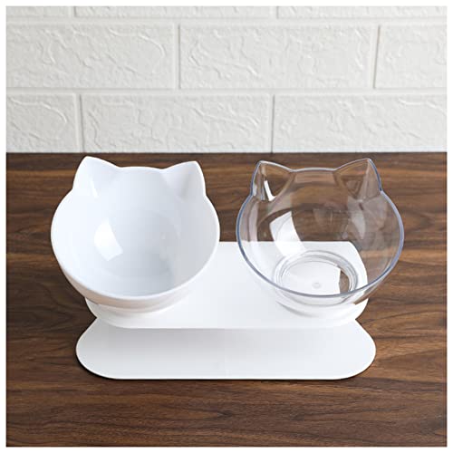 Futternapf katze Katze Double Bowl Cat Bowl Dog Bowl Transparente rutschfeste Lebensmittelschüssel mit erhöhtem Hundeförderer zum Schutz der Zervix-Wirbelsäule-Haustiervorräte Geneigter futternapf kat