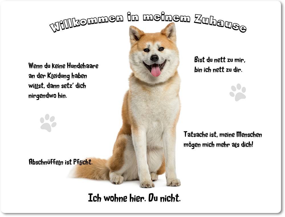 Merchandise for Fans Blechschild/Warnschild/Türschild - Aluminium - 30x40cm - - Willkommen in Meinem Zuhause - Motiv: Akita Inu - 03