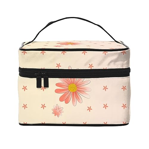 Cartoon Chrysantheme stilvoll und praktisch eine unverzichtbare Reise-Kosmetiktasche mit extra großen Fächern und Reißverschluss, wasserdicht, Schwarz , Einheitsgröße