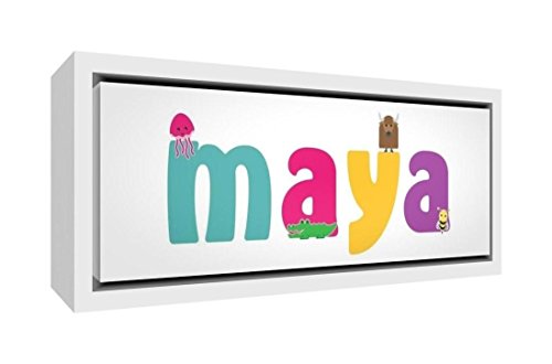 Little Helper Kunstdruck auf gerahmter Leinwand Holz weiß, Position personalisierbar mit Namen Mädchen Maya 19 x 46 x 3 cm mehrfarbig