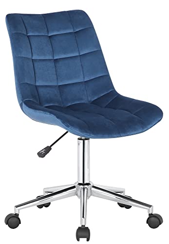 CLP Bürostuhl Medford Samt | Schreibtischstuhl Mit Leichtlaufrollen | Drehstuhl Mit Metallgestell In Chrom-Optik, Farbe:blau