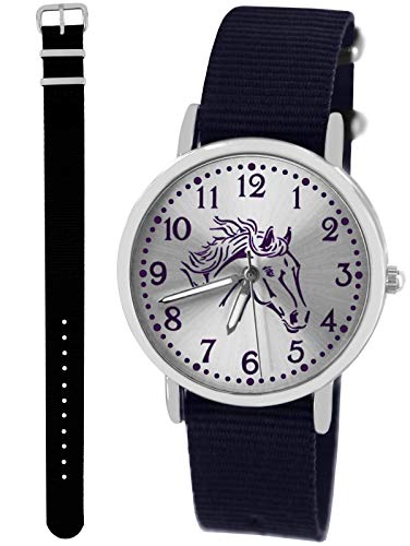 Pacific Time Mädchen Uhr Analog Quarz mit 2 Textilarmband 10314 blau schwarz