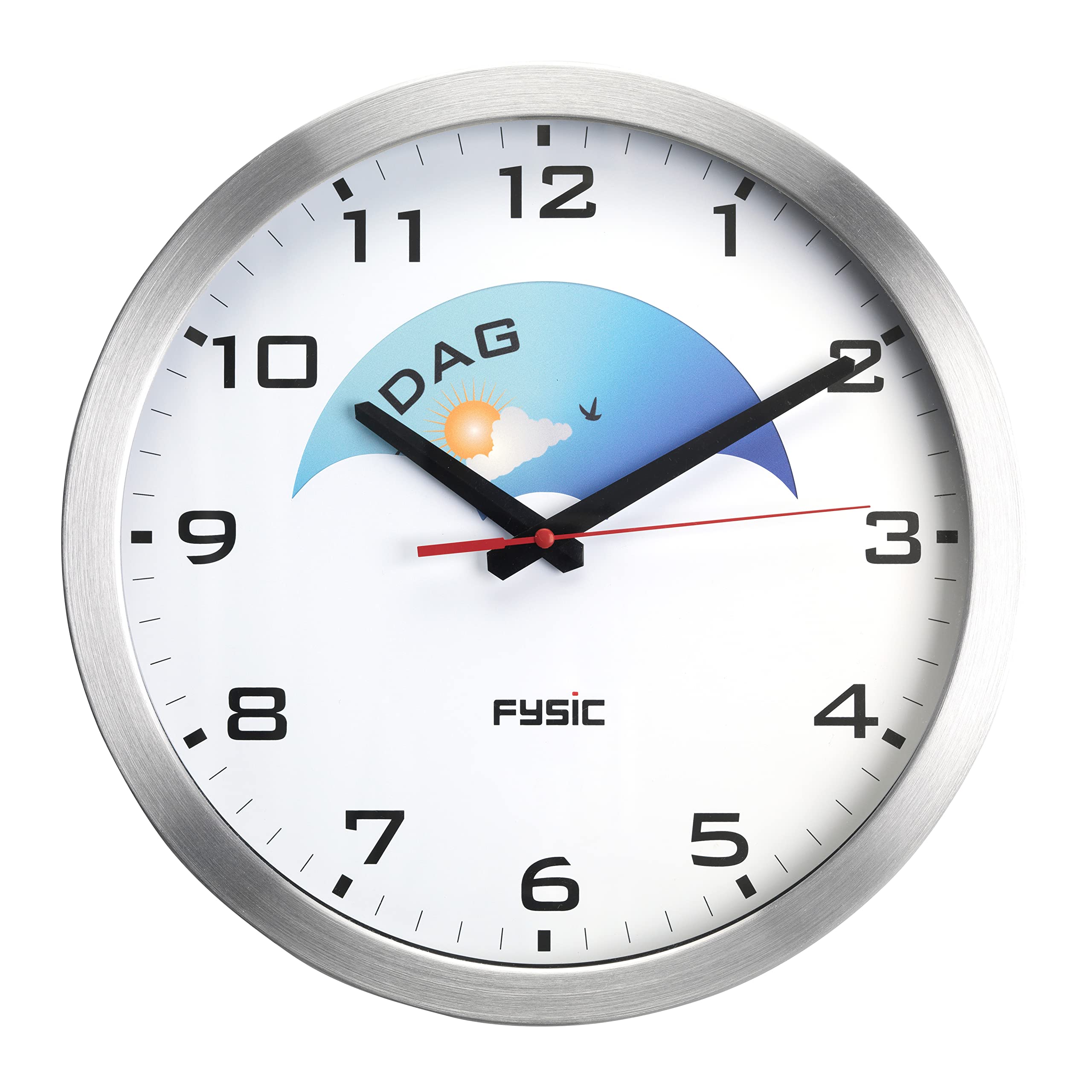 Fysic FK150 Analoge Seniorenuhr - Demenz Uhr - Uhr für Senioren - Uhrzeit und Tagesabschnitt - Silber