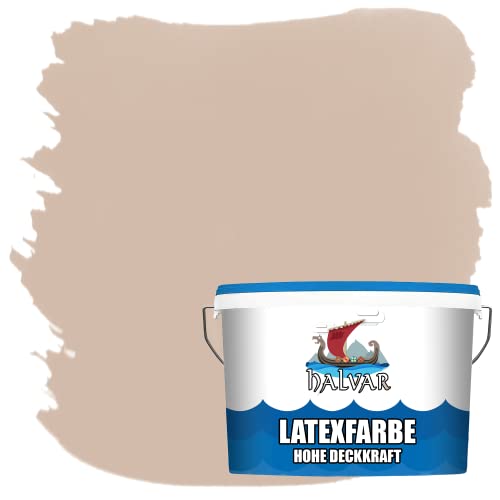 Halvar Latexfarbe hohe Deckkraft Weiß & 100 Farbtöne - abwischbare Wandfarbe für Küche, Bad & Wohnraum Geruchsarm, Abwischbar & Weichmacherfrei (2,5 L, Haselnuss)
