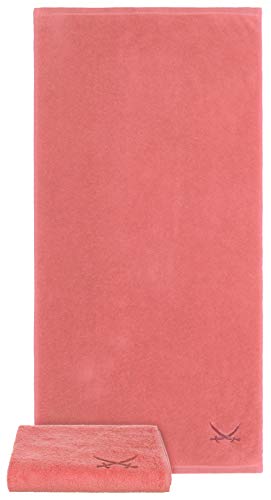 Sansibar Handtuch 2er Set 50x100 cm 100% Baumwolle mit gesticktem Säbel Logo Badtuch Coral