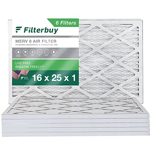 FilterBuy 16x25x1 MERV 8 Plissee AC Ofen Luftfilter (6 Filter), 16x25x1 - Silber