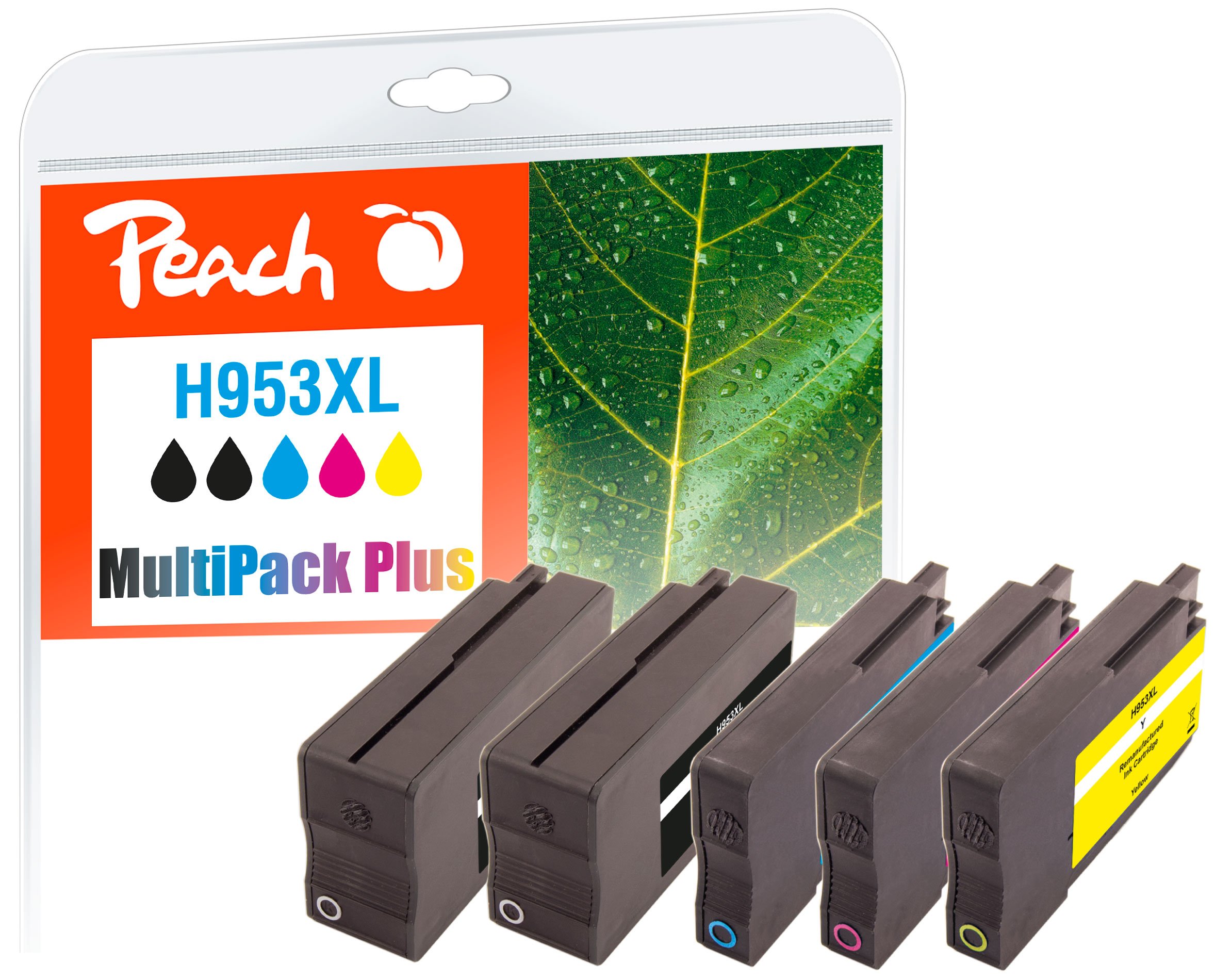 Peach H953/957 Spar Pack Plus Druckerpatronen XL (2xBK, C, M, Y) ersetzt HP No. 953XL, L0S70AE*2, F6U16AE, F6U17AE, F6U18AE - kompatibel zur neuesten Drucker Firmware - für z.B. HP OfficeJet Pro 7740