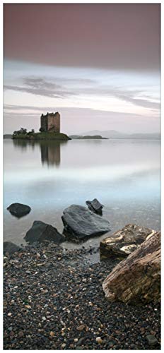 Wallario Selbstklebende Türtapete Schloss in Schottland - 93 x 205 cm in Premium-Qualität: Abwischbar, brillante Farben, rückstandsfrei zu entfernen