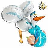 Riesiger 3D Folienballon Storch mit Baby It's A Boy 157cm Blau XXL - Baby Party Geburt Taufe Junge Babyshower Ballon Luftballon Riesenballon