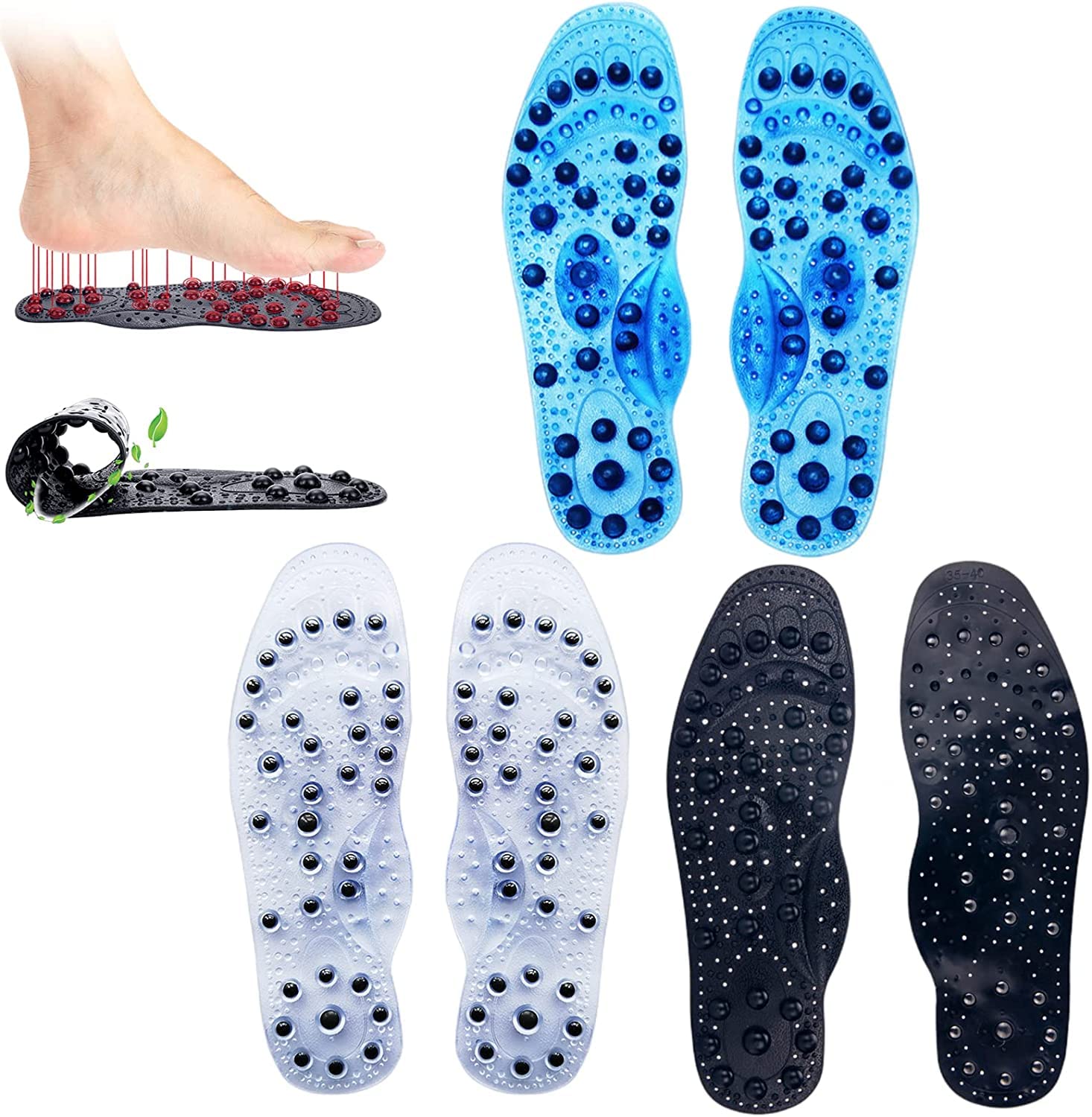 2 Paar Softsole-Ferninfrarot-Turmalin-Massage Lymphatische Entgiftungs-Korrektur-Einlegesohlen, magnetische Akupressur-Einlegesohlen lindern Schmerzen und verbessern die Durchblutung (L, Schwarz)