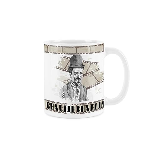 Purely Home Charlie Chaplin Tasse – Filmrolle Design Weiß Tee Kaffee Memorabilia Geschenk Tasse