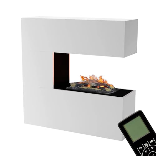 GLOW FIRE Schiller Wasserdampf Kamin mit Opti Myst Cassette 600 | Elektrokamin Weiß mit 3D Wasserdampf und Knistern, Elektrischer Standkamin mit Fernbedienung, Regelbarer Flammeneffekt, 120 cm, Weiß