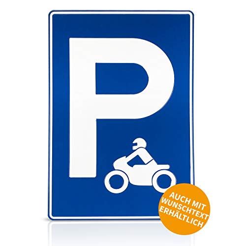 Betriebsausstattung24® Geprägtes Parkplatzschild aus Aluminium | BxH 40,0 x 60,0 cm | Motorradparkplatz