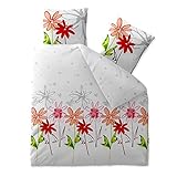 aqua-textil Trend Bettwäsche 200x200 cm 3tlg. Baumwolle Bettbezug Ayana Blumen Weiß Rot Grün