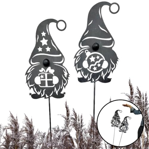 Terma Stahldesign Wichtel zweier Set grau Made in Germany Gartenstecker Outdoor rost deko Weihnachten stecker winterdeko draußen blumenstecker Winter deko