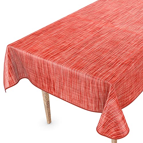 Tischdecke abwaschbar Wachstuch Wachstuchtischdecke 160 x 140cm mit Saum Leinen Textil Optik Rot Gartentischdecke Wachstuch