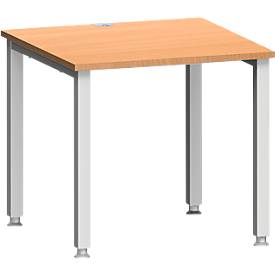 Schreibtisch MODENA FLEX, Quadrat, 4-Fuß Quadratrohr, B 800 x T 800 x H 720-820 mm, Buche/weißaluminium