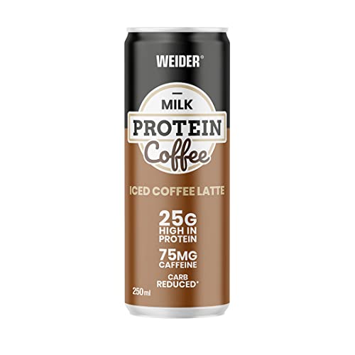 WEIDER Milk Protein Coffee Shake, Iced Coffee Latte, Eiweißshake mit 25g Protein und 75mg Koffein, 12er-Pack, 250 ml