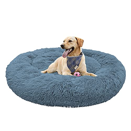 Waigg Kii Plüsch-Donut-Hundebett, weiches Haustierbett, Hundebett, Kissen, rundes großes Hundebett XL, Haustierbett für große, mittelgroße und kleine Hunde und Katzen (100 x 100 cm, blau)