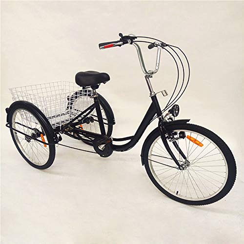 OU BEST CHOOSE Dreirad Erwachsene 24" 6 Gänge Räder Fahrräder Senioren Fahrrad Erwachsenendreirad w/Licht & Korb (schwarz)