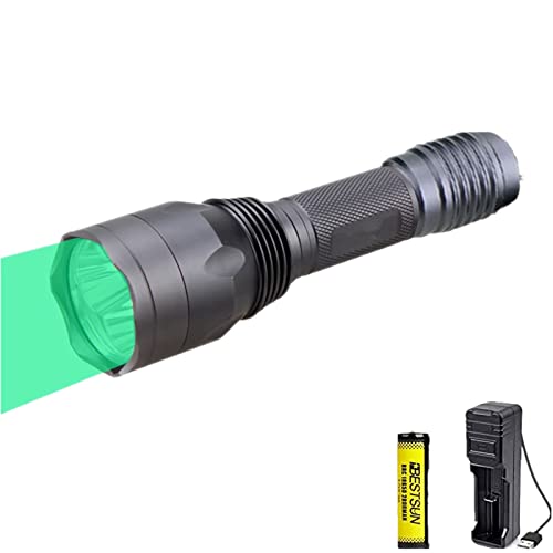 Taschenlampe Grünes Licht, Wiederaufladbare Grün LED-Taschenlampe Leuchtet 3X XP-E2 LED-Langstrecken-Einzelmodus 650 Lumen 300 Meter für Nachtsicht