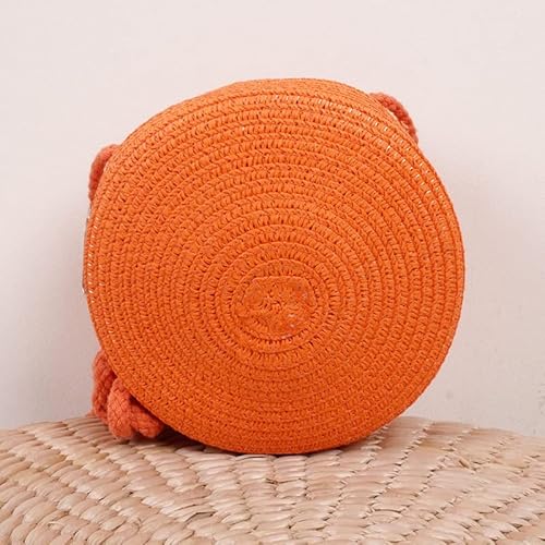 GOBBIS Strohtasche,Strandtasche Mädchen Umhängetaschen Straw Solid Mini Holiday Bags Crossbag (Color : Orange)