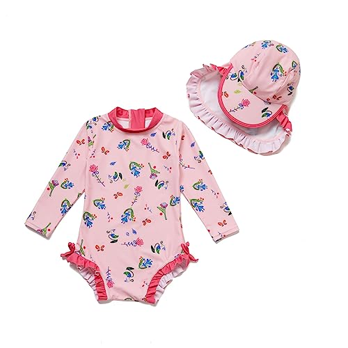 Soui Baby Mädchen EIN stück Langärmelige-Kleidung UV-Schutz 50+ Badeanzug MIT Einem (Blumenfee, 3-6)