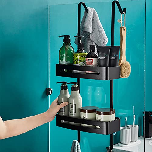 EUNEWR 2 stufiger duschablage ohne bohren zum hängen,duschablage zum hängen mit 2 Haken und Saugnäpfen,duschregal ohne bohren schwarz,duschregal zum hängen edelstahl für Shampoo/Conditioner/Handtuch