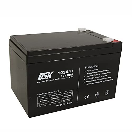 DSK 103641 - Versiegelte wiederaufladbare AGM-Bleibatterie 12V mit 12Ah. Ideal für Auto- und Elektromotorräder für Kinder, Motorroller, USV-Systeme, Sicherheits- und Kommunikationssysteme…