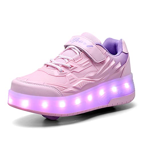 Mädchen Jungen Mode Rollschuhe Kinder Led Lichter Leuchtend Schuhe mit Rollen USB Aufladbare Blinken Rollenschuhe Outdoor Gymnastik Doppelrad Skateboard Sportschuhe