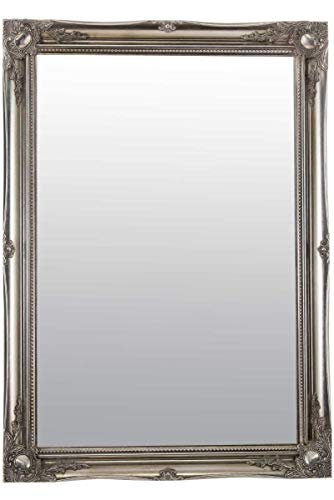 3 FT6 X 2 FT6, 106 cm x 76 cm groß Silber antik Kunstvolles Design Big Wand Spiegel NEU