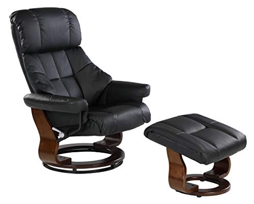 aktivshop Entspannungssessel Deluxe Massagesessel mit Hocker 360° drehbarer Relaxsessel mit Liegefunktion, moderner Fernsehsessel TV-Sessel für Wohnzimmer, Kunstleder, (Schwarz)