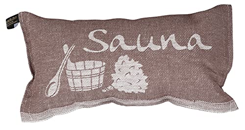 JOKIPIIN | 1 Saunakissen und Reisekissen Sauna, 40 x 22 cm, Leinen/Baumwolle, Made in Finland (braun/weiß)