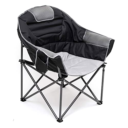 SUNNYFEEL Campingstuhl Faltbar Moon Chair Rund Groß Klappstuhl mit Getränkehalter, Gepolsterter Sitz, Belastbar bis 227 Kg (Schwarz)