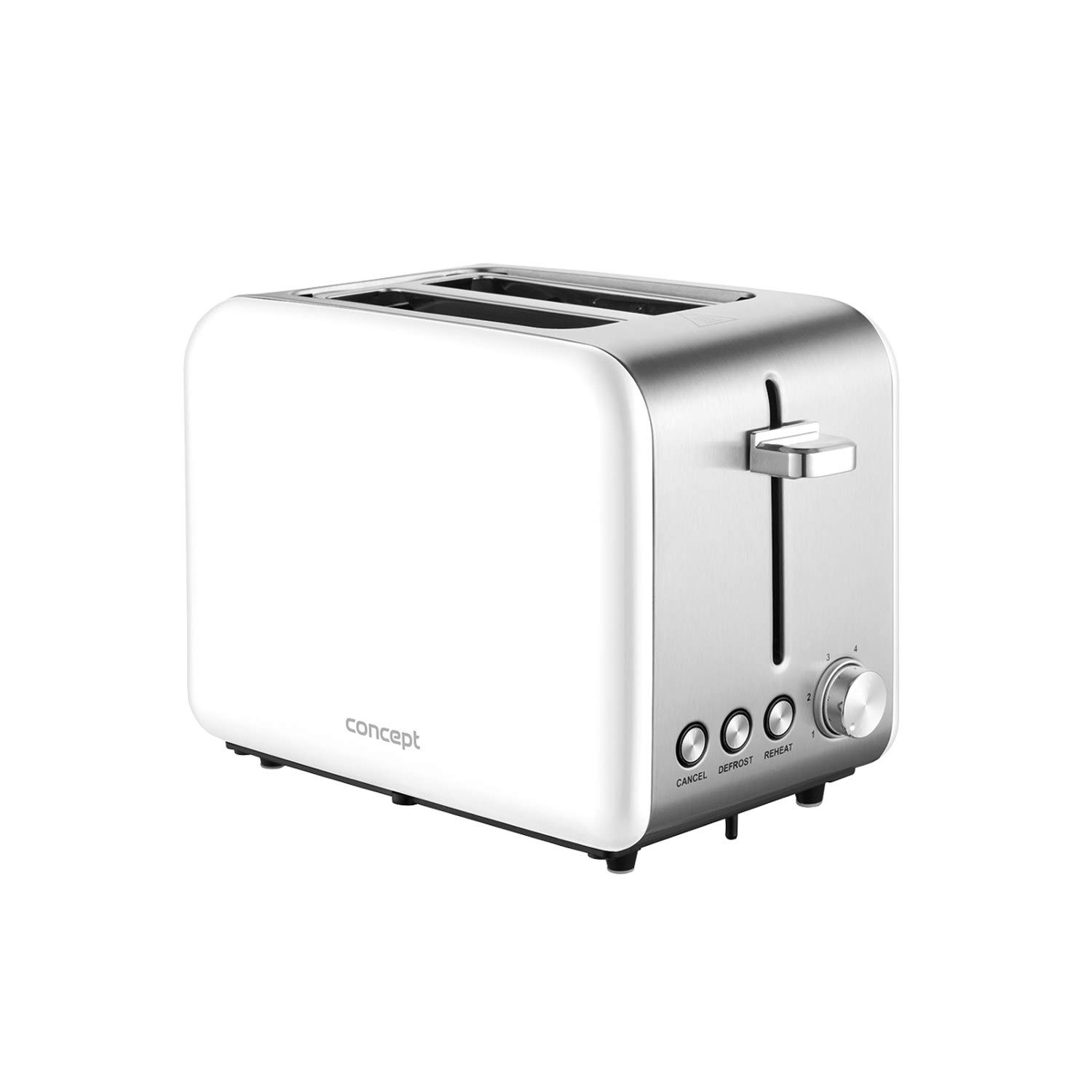 CONCEPT Hausgeräte TE2051 Edelstahl Toaster mit Breitem Schlitz 36mm 2 Röstkammern Elektronischer Timer 950W Matt (Weiß)