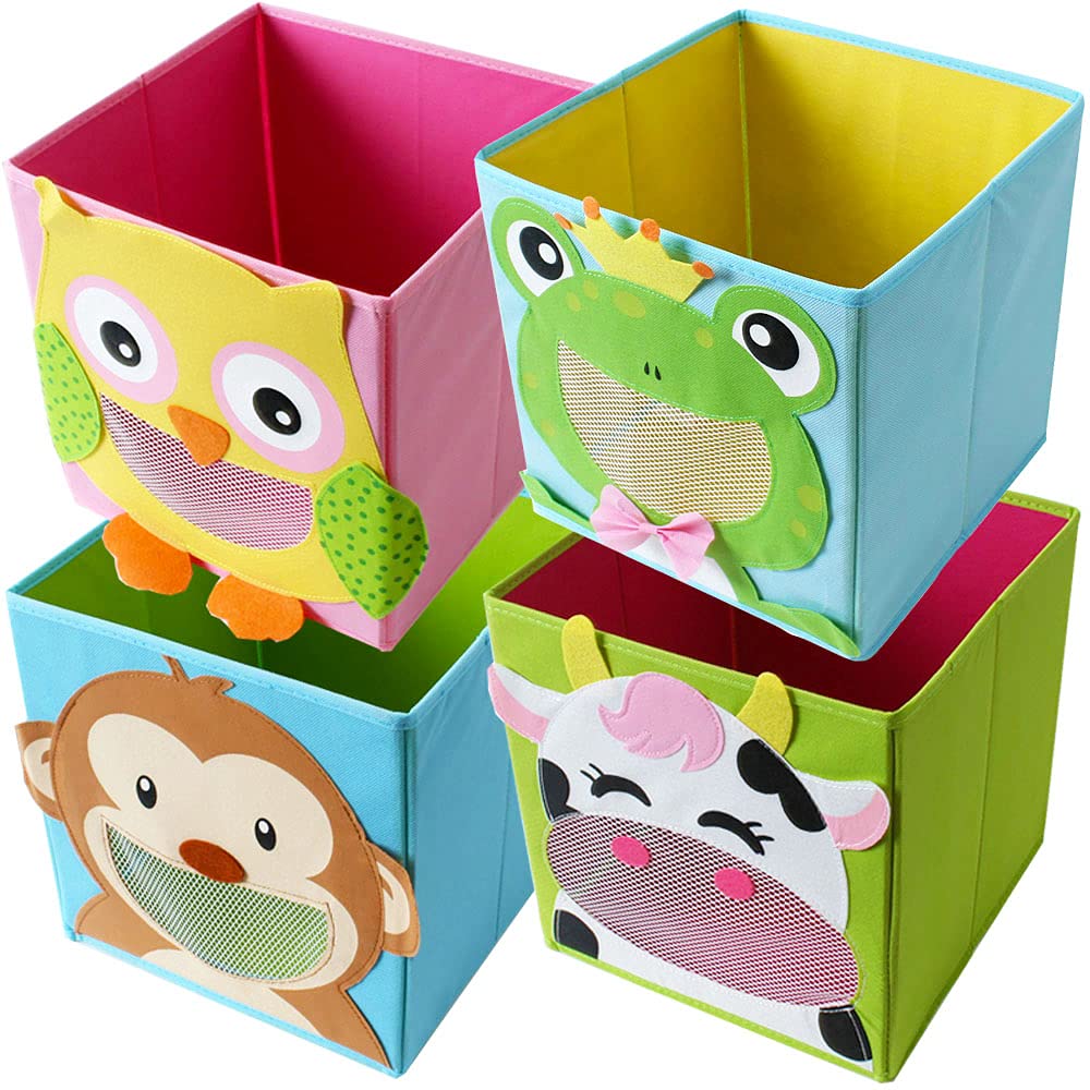 TE-Trend 4 Stück Kinderzimmer Moebel Aufbewahrungsbox Kinder Spielzeugkiste Motiv Faltbox Set Spielzeug Aufbewahrung 28cm Mehrfarbig
