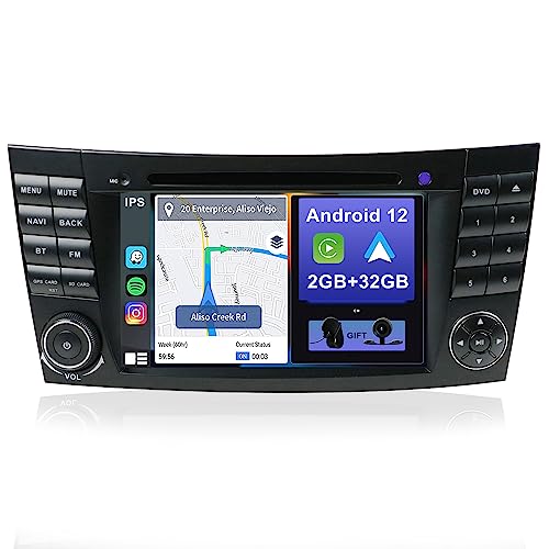 YUNTX Android 12 Autoradio Passt für Mercedes Benz E-Class W211 - KOSTENLOSE Rückfahrkamera & MIC - GPS 2 Din - Unterstützung DAB + / GPS / 4G / WiFi/Bluetooth 5.0 / Mirrorlink/Lenkradkontrolle